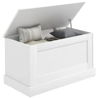 HOMCOM 31.5 Inches Storage Chest, Storage Trunk with Safety Hinge, Wooden Box for Living Room, White Wood Grain(m-9)