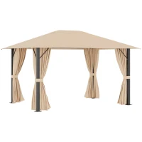 Outsunny 10' x 13' Patio Gazebo Aluminum Frame Outdoor Canopy Shelter with Sidewalls, Vented Roof for Garden, Lawn, Backyard, and Deck, Brown(m-1)