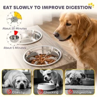 PawHut Elevated Dog Bowls with Storage Cabinet,  2 Stainless Steel Bowls, Slow Feeder, Dog Feeding Station for Large Dogs, Brown Wood Grain(m-7)