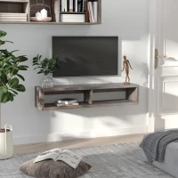HOMCOM Wall Mounted TV Stand, Media Console Floating Storage Shelf for Living Room or Home Office, Dark Grey(m-10)