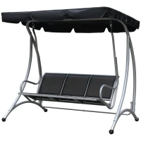 Outsunny 3-Seater Outdoor Swing Chair Bench with Adjustable Canopy, Black(m-2)