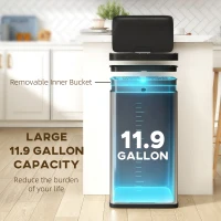 HOMCOM 12 Gallon (45 L) Sensor Can, Automatic Garbage Can with Soft-Close Lid, Fingerprint-Proof Stainless Steel, Silver(m-5)