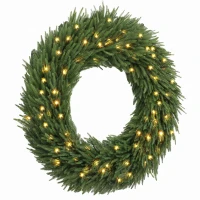 HOMCOM Christmas Decoration, 48 in Pre-Lit Norfolk Pine Artificial Christmas Wreath with 150 LED Lights, Green(m-1)