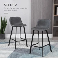 HOMCOM 27.25" Counter Height Bar Stools, Industrial Kitchen Stools, Upholstered Armless Bar Chairs with Back, Steel Legs, Set of 2, Gray(m-4)