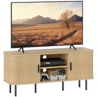 HOMCOM TV Stand Cabinet for TVs up to 55 Inches, TV Unit with Storage Shelves and Cabinets for Living Room, Oak Tone(m-9)