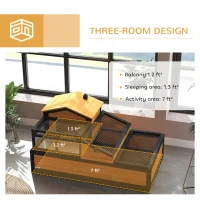 PawHut 3-Room Tortoise Habitat House w/ Balcony & 2 Stories, 44" x 25.5" x 25", Yellow(m-4)