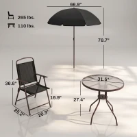 Outsunny 6 Piece Patio Dining Set for 4 with Umbrella, Outdoor Table and Chairs with 4 Folding Dining Chairs & Round Glass Table for Garden, Backyard and Poolside, Black and Coffee(m-3)