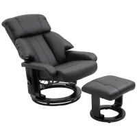 HOMCOM Massage Recliner Chair with Ottoman, 360° Swivel Recliner and Footstool, PU Leather Reclining Chair with Side Pocket and Remote Control, Black(m-1)