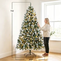 HOMCOM 7.5ft Pre-lit Artificial Christmas Tree White-Tipped Hinged Full Xmas Tree with 1378 Tips(m-3)
