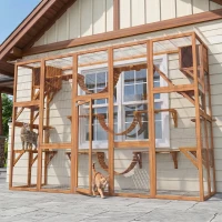 PawHut Catio Playground Cat Window Box Outside Enclosure for Multiple Cats w/ Shelves & Bridges, Orange(m-8)