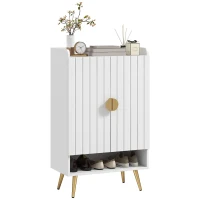 HOMCOM Entryway Shoe Storage Cabinet, Narrow Shoe Cabinet with Adjustable Shelves and Open Shelf for 15 Pairs of Shoes, White(m-9)