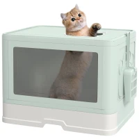PawHut Cat Litter Box, Front Entry Top Exit Cat Litter Tray with Scoop, Pull-out Tray, Easy to Clean, Brush, Green(m-11)