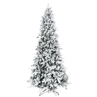 HOMCOM 9 Foot Pine Snow Flocked Artificial Christmas Tree with 616 Realistic Cedar Branches, Auto Open, Green(m-11)
