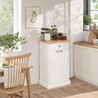 HOMCOM 10 Gallon Tilt Out Trash Cabinet, Wooden Hidden Trash Can with Storage Drawer for Kitchen, Laundry Hamper Cabinet for Bathroom, White(m-8)