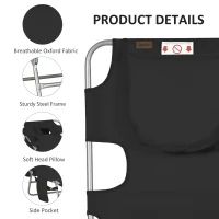 Outsunny Folding Outdoor Lounge Chair, 5-Level Tanning Chair with Face Hole, Side Pocket, Carry Strap for Beach Pool, Black(m-6)