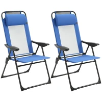 Outsunny Folding Patio Dining Chairs Set of 2, Outdoor Deck Chair with Removable Headrest, Blue(m-1)
