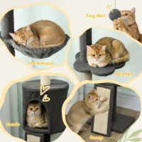 PawHut 87"-94.5" Floor to Ceiling Cat Tree with Sisal Scratching Post, Condo, Hammock, Ramp, Perches, Dark Grey(m-5)