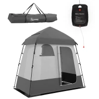 Outsunny Outdoor Portable Pop Up Shower Tent Changing Tent Privacy Enclosure with 2 Rooms, Shower Bag, Floor for Camping, Dark Grey(m-9)