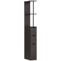 HOMCOM 54" Tall Bathroom Storage Cabinet, Freestanding Linen Tower with 2-Tier Shelf and Drawers, Narrow Side Floor Organizer, Brown