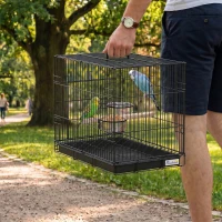 PawHut Bird Cage Portable w/ Slide-Out Tray Travel Cage for Parakeets w/ Perch & Food Bowls Black(m-1)