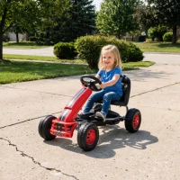 Qaba Lightweight Pedal Go Kart with Steering Wheel, Go Cart Ride on Toy with Adjustable Seat for 3+ Years, Red(m-8)