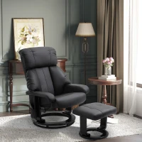 HOMCOM Massage Recliner Chair with Ottoman, 360° Swivel Recliner and Footstool, PU Leather Reclining Chair with Side Pocket and Remote Control, Black(m-2)