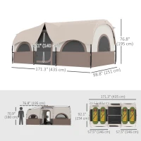 Outsunny 4 Person Camping Tent, 3 Room Cabin Tent, 3000mm Waterproof and UPF30+ with Sewn in Groundsheet and Carry Bag, Khaki(m-3)