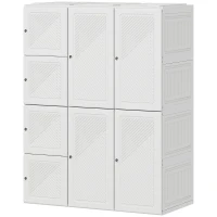 HOMCOM Portable Wardrobe, Foldable Plastic with 8 Compartments, 2 Hanging Rods and Magnetic Doors, White(m-2)