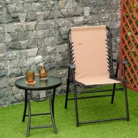 Outsunny Patio Folding Chair, Outdoor Bungee Sling Chair w/ Armrests, Portable Lawn Chair for Camping, Garden, Beige(m-2)
