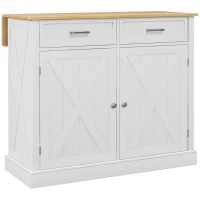 HOMCOM Rolling Kitchen Island with Drop Leaf Wood Breakfast Bar, Farmhouse Kitchen Cart with 2 Drawers, White(m-1)