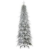 HOMCOM 6ft Pencil Flocked Artificial Christmas Tree with 600 Branch Tips, Auto Open and Steel Base, Green(m-9)
