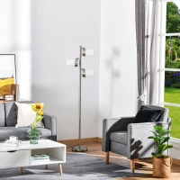 HOMCOM Modern Floor Lamp, Standing Lamp with 3 Rotating Lights for Living Room, Bedroom, Office, Silver(m-8)