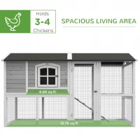 PawHut Wooden Chicken Coop with Run for 3 - 4 Chickens, Hen House with Nesting Box, Removable Tray, Outdoor Poultry Cage, 77.5" x 32.5" x 46", Light Gray(m-4)