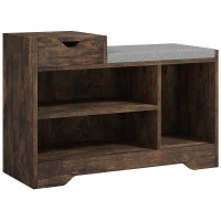 HOMCOM Upholstered Shoe Storage Bench, Hallway Shoe Storage with Seat, Drawer, 3 Open Shelves for Entryway, Rustic Brown(m-9)