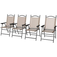 Outsunny 4 Piece Folding Patio Camping Chair Set, Sports Chairs for Adults with Armrests, Mesh Fabric Seat for Lawn, Brown(m-1)
