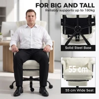 HOMCOM Office Chair, 400 lbs Heavy Duty Linen Computer Desk Chair with Lumbar Support, Wide Seat, Spring Cushion, Cream White(m-4)