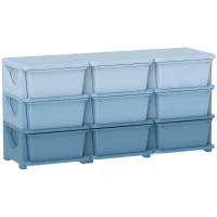 Qaba 29.5" 3 Tier Kids Storage Unit Dresser Tower w/ 9 Drawers, Blue(m-11)