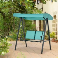 Outsunny 2-Person Patio Swings with Canopy, Outdoor Canopy Swing with Adjustable Shade, Breathable Mesh Seats and  Steel Frame for Garden, Poolside, Backyard, Blue(m-2)
