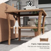 Outsunny Rattan Side Table, Outdoor End Table with Storage Shelf, Aluminum Frame Square, Coffee Table with Tempered Glass Top, Sand(m-5)