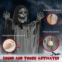 Outsunny 74" Life Size Outdoor Halloween Decorations Skeleton Witch, Animated Prop Animatronic Decor with Sound and Motion Activated, Light Up Eyes and Chest, Howling and Chain Sound(m-6)