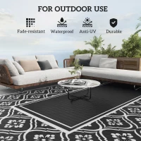 Outsunny Reversible Outdoor Rug, Waterproof Plastic Straw with Carry Bag, 9' x 18', Black & White Gourd Border(m-6)