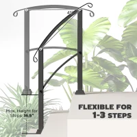 Outsunny 1-3 Step Metal Handrails for Outdoor Steps, Porch Deck Stair Railing with Installation Kit for Concrete Steps, Black(m-4)