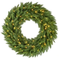 HOMCOM Christmas Decoration, 36 in Pre-Lit Norwegian Spruce Artificial Christmas Wreath with 100 LED Lights, Green(m-11)
