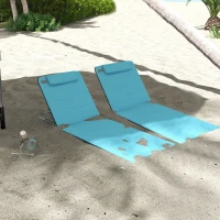 Outsunny 2 Pieces Beach Lounge Chair, Outdoor Folding Chaise Lounge Set w/ Pillow for Sunbath, Snap, Blue(m-1)