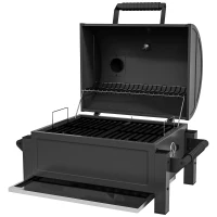 Outsunny Tabletop Charcoal Grill, Portable BBQ with Ash Catcher and Thermometer for Backyard, Camping, Picnic, Black(m-1)
