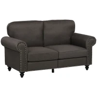 HOMCOM Mid Century Modern Loveseat Sofa, 2 Seater Small Couch with Nailhead Trim, for Living Room, Bedroom, Dark Brown(m-1)