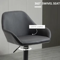 HOMCOM Adjustable Bar Stools, Swivel Counter Height Barstools with Footrest and Back, PU Leather and Steel Round Base, Black(m-6)
