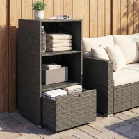 Outsunny Valet Pool Towel Rack, Water-Resistant PE Plastic Rattan Wicker Storage Organizer, 2 Shelves, 1 Basket Drawer, Dark Gray(m-10)