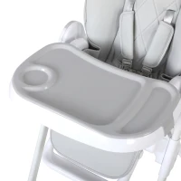 Qaba High Chair with Wheels, Double Tray, Foldable Baby Seat with Adjustable Seat Height, Backrest, Footrest and Tray, Grey(m-9)