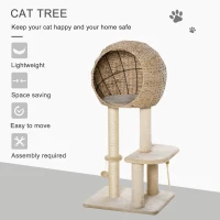 PawHut Cat Tree with Sisal Scratching Post Condo and Hanging Rope 39" H, Beige(m-4)